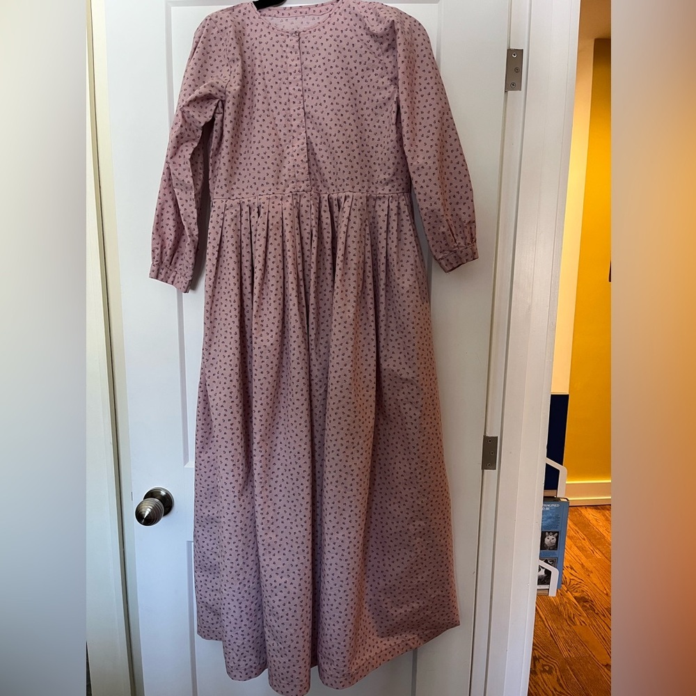 Vintage Handmade Bespoke Rose Print Pink Flowy Maxi Dress S